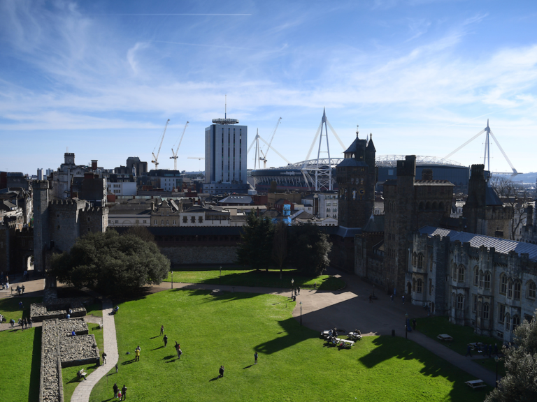 View of Cardiff  from Cardiff Castle grounds