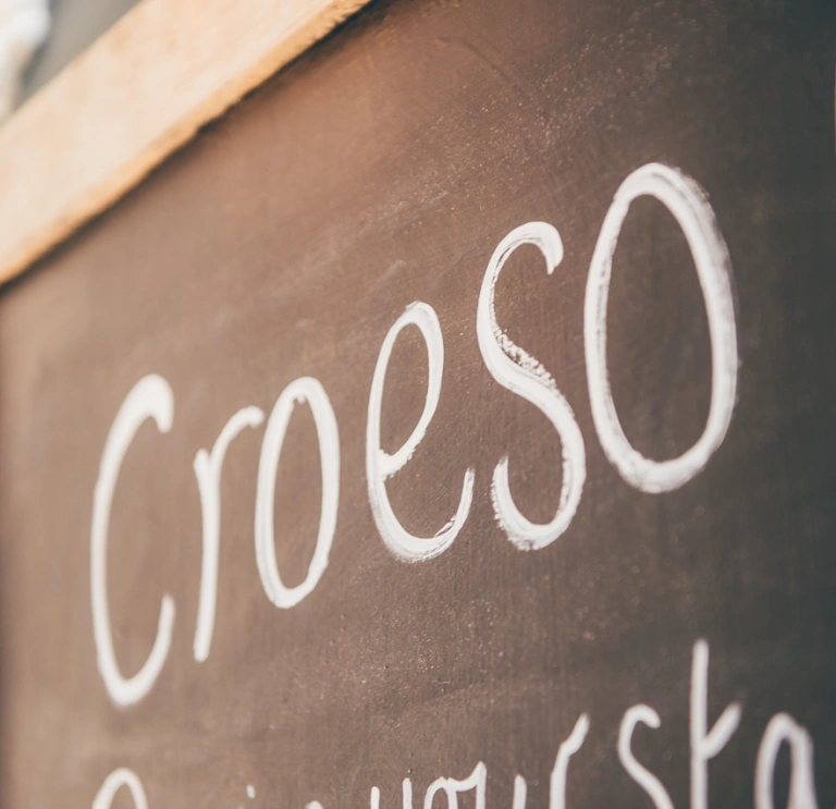 Croeso Sign chalk on blackboard.